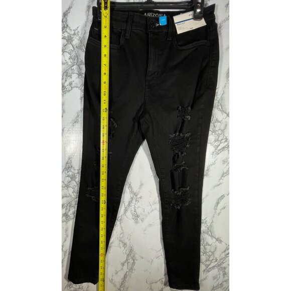 Arizona Jean Co. Black Distressed Hi-Rise Jegging Size 9 Short Cotton Polyester - Picture 4 of 13